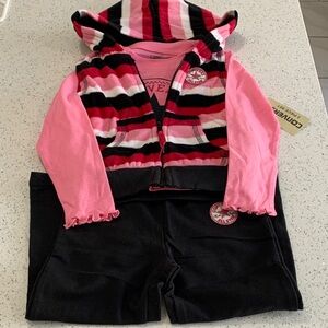 Converse Pink Black White Striped Hoodie Set